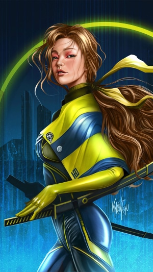 Artwork of a woman with a sword