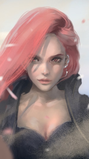Digital art of a woman with pink hair