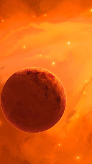 Orange Nebula with a Red Planet