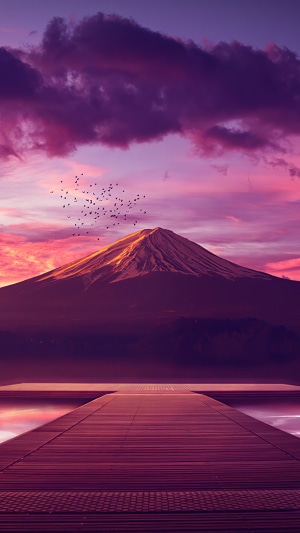 Digital art of Mount Fuji at sunset