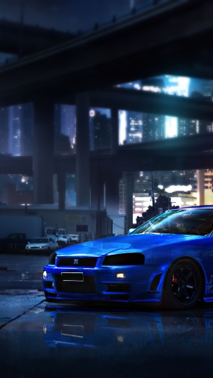 Blue Nissan GT-R 4K