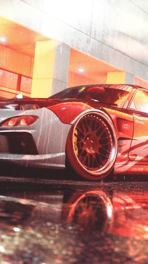 Red Mazda RX-7 digital art 4K