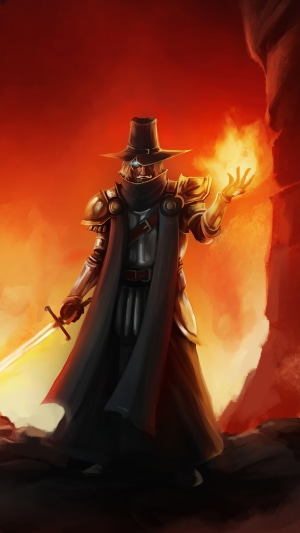 Fantasy warrior with sword and fire magic
