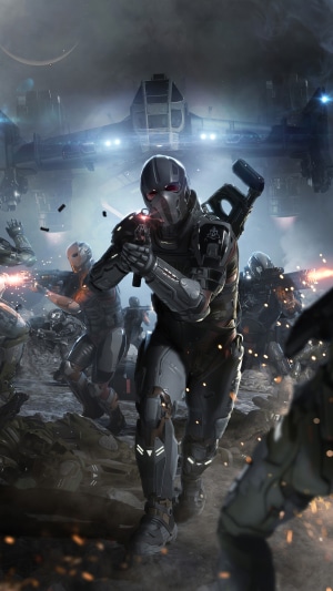Star Citizen soldiers in combat with spaceship