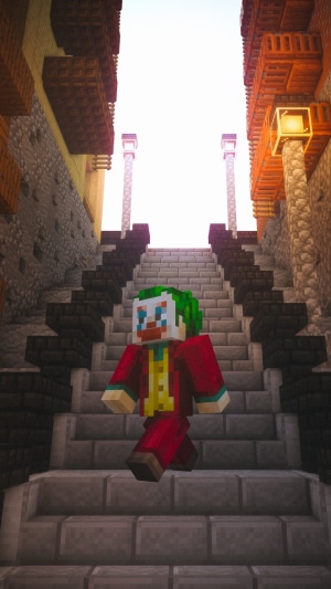 Joker from Minecraft on stairs