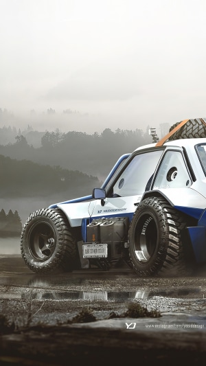 Digital art of a modified Ford off-road vehicle