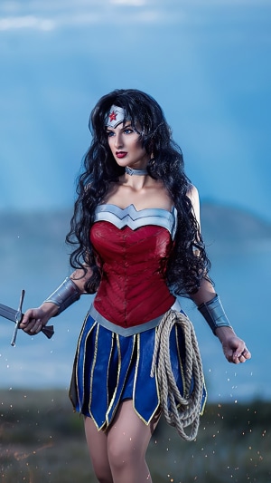 Wonder Woman cosplay with sword and lasso