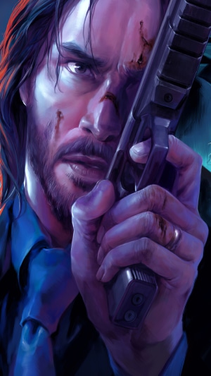 John Wick holding a gun, artwork