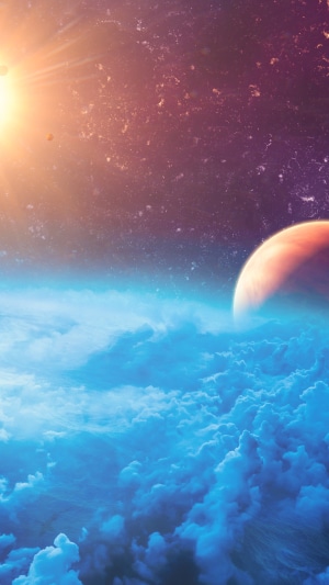 Digital Art of a Planet and Sun in Space