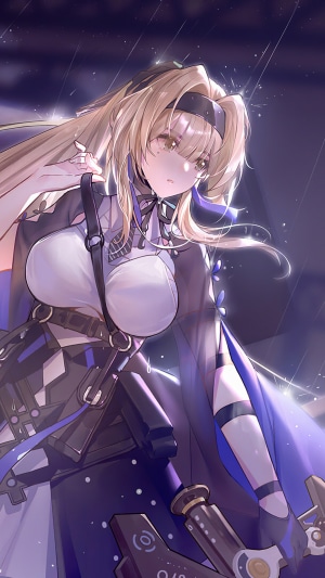Anime girl with blonde hair and blue accents