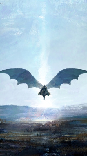Jon Snow flying on a dragon in Game of Thrones artwork