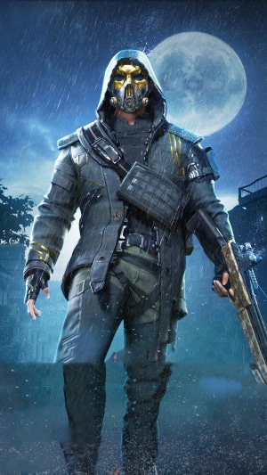 PUBG character in a mask and hood holding a rifle