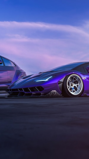 Purple Lamborghini Centenario and Urus