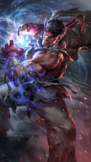 Ryu from Street Fighter V charging Hadoken