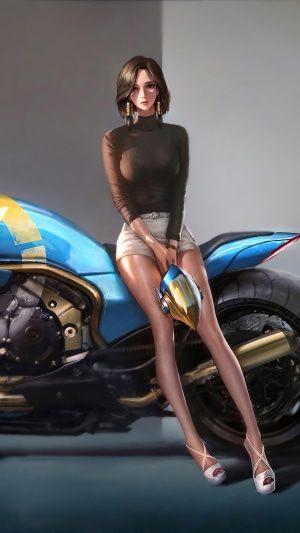 Anime girl with motorcycle and helmet