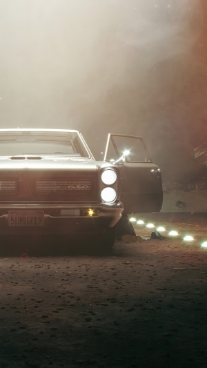 Classic car with open door and lights