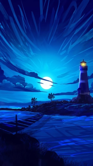 Digital art of a lighthouse at night
