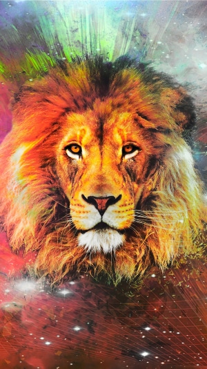 Digital art of a lion with colorful mane