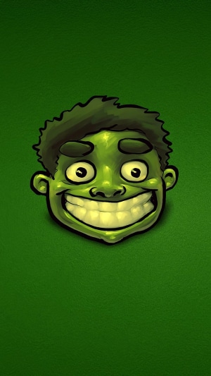 Green cartoon face with big smile