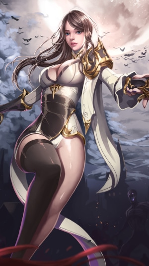 Fantasy girl in white and gold armor