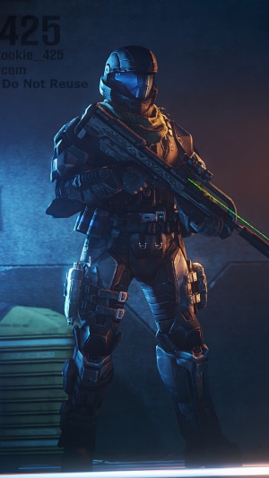 Spartan soldier from Halo with a sniper rifle