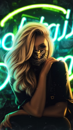 Artwork of a blonde woman with a bandana mask