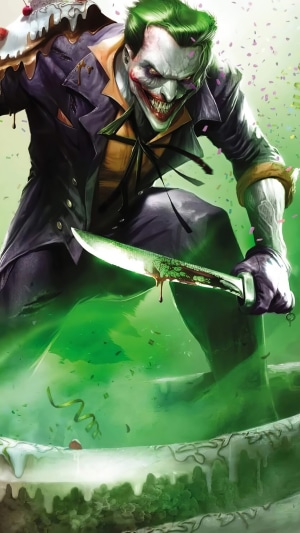 The Joker holding a bloody knife