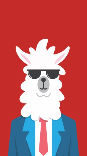 Minimalist artwork of a llama wearing sunglasses and a suit