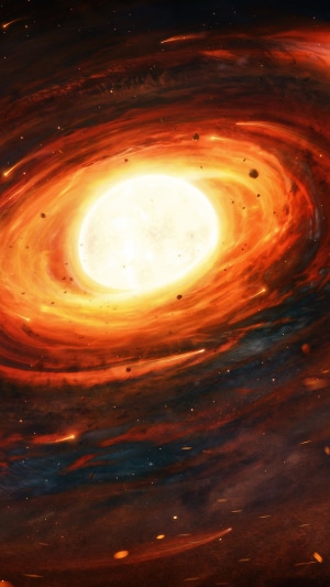 Digital art of a bright star and swirling nebula