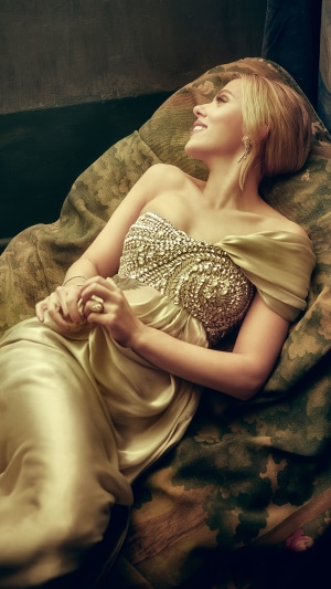 Scarlett Johansson in a golden dress
