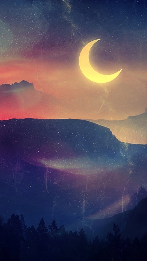 Crescent Moon over Starry Mountains