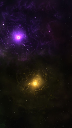 Digital art of a purple and yellow nebula