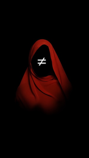 Figure in red cloth with not equal symbol