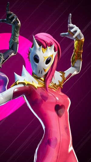 Fortnite Character with Pink Hair and White Mask