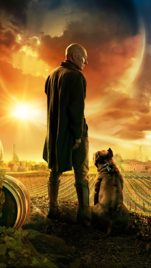 Jean-Luc Picard from Star Trek with a dog