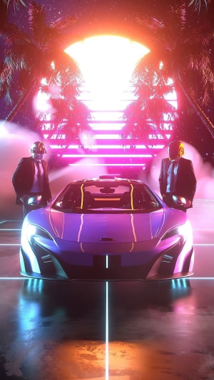 Daft Punk with McLaren in Synthwave Artwork 4K