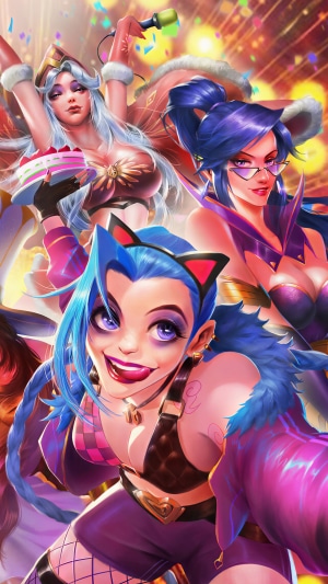 League of Legends K/DA characters celebrating