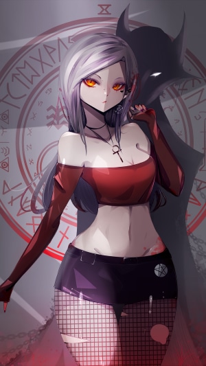 Anime girl with devil shadow and occult circle
