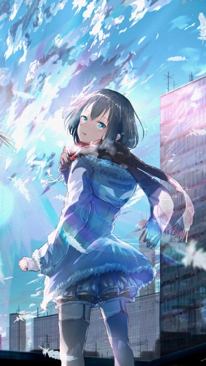 Anime girl in winter coat with scarf