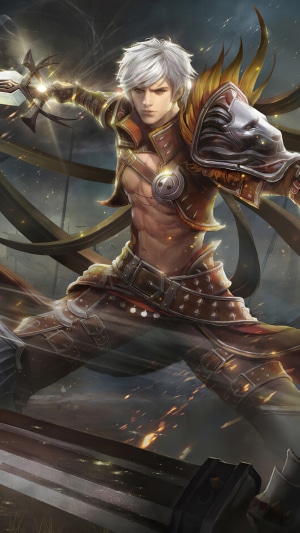 Warrior with white hair and swords 4K
