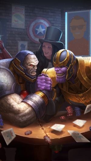 Darkseid and Thanos arm wrestling