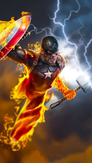 Captain America with Thor's Hammer and Shield