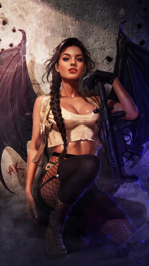 Woman with wings and gun