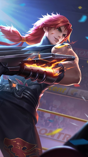 Artwork of a man with red hair holding a gun