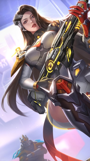Woman with futuristic rifle