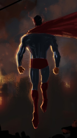 Superman flying with red cape