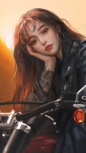 Digital art of a biker girl with tattoos