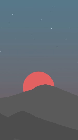 Minimalist mountains with red sun and stars