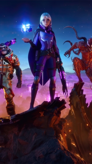 Fortnite characters with a cube and Carnage