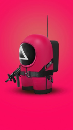 Squid Game character with a gun